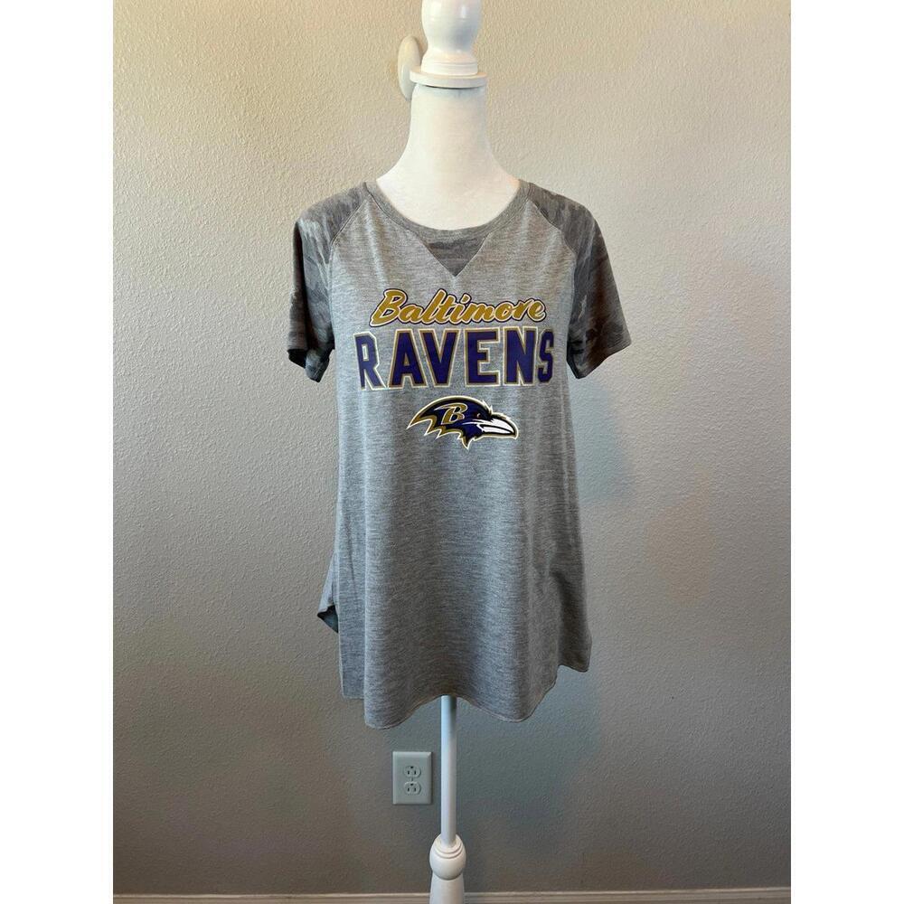 NFL Team Apparel Baltimore Ravens Logo TShirt Gray Juniors Size Medium